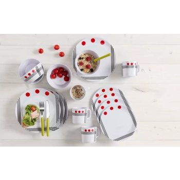 Zestaw stołowy z melaminy Berger Dots 16 szt. Czerwony