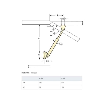 Podnośnik siłownik do szafki drzwiczek meblowych 200 mm